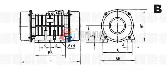 VB振動電機(jī)外形參數(shù)圖B